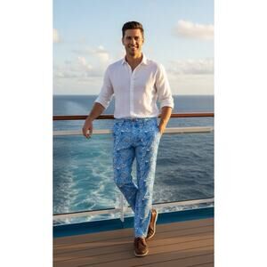 Vineyard Vines Men’s Pants Sailbot All Over Print Blue Size 28x32